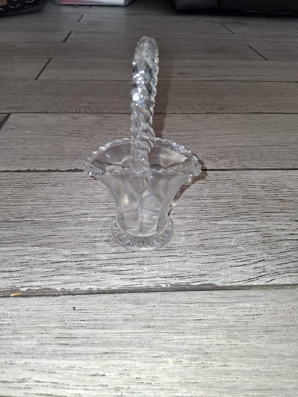 Clear Glass Basket Vase with Twisted Handle